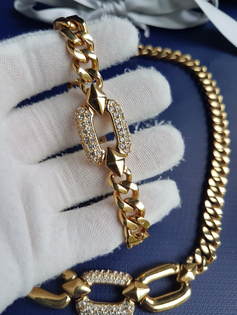 AUTHENTIC Swarovski Gold Plated Chunky Chain Link Vintage Bracelet - Picture 3 of 17